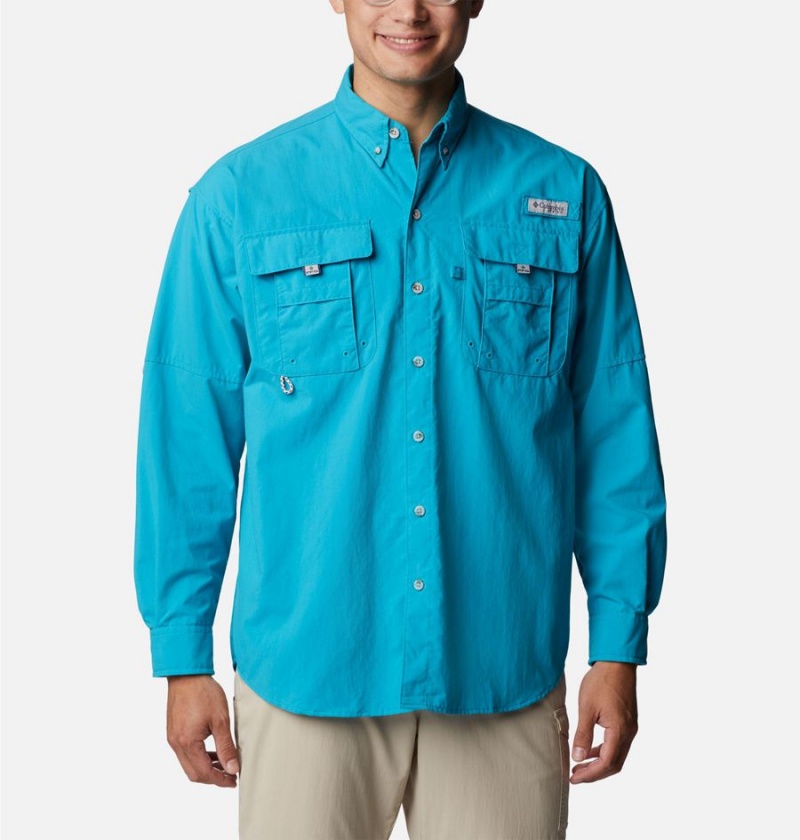 Turquoise Men\'s Columbia PFG Bahama II Long Sleeve Shirt | EACSD-6759