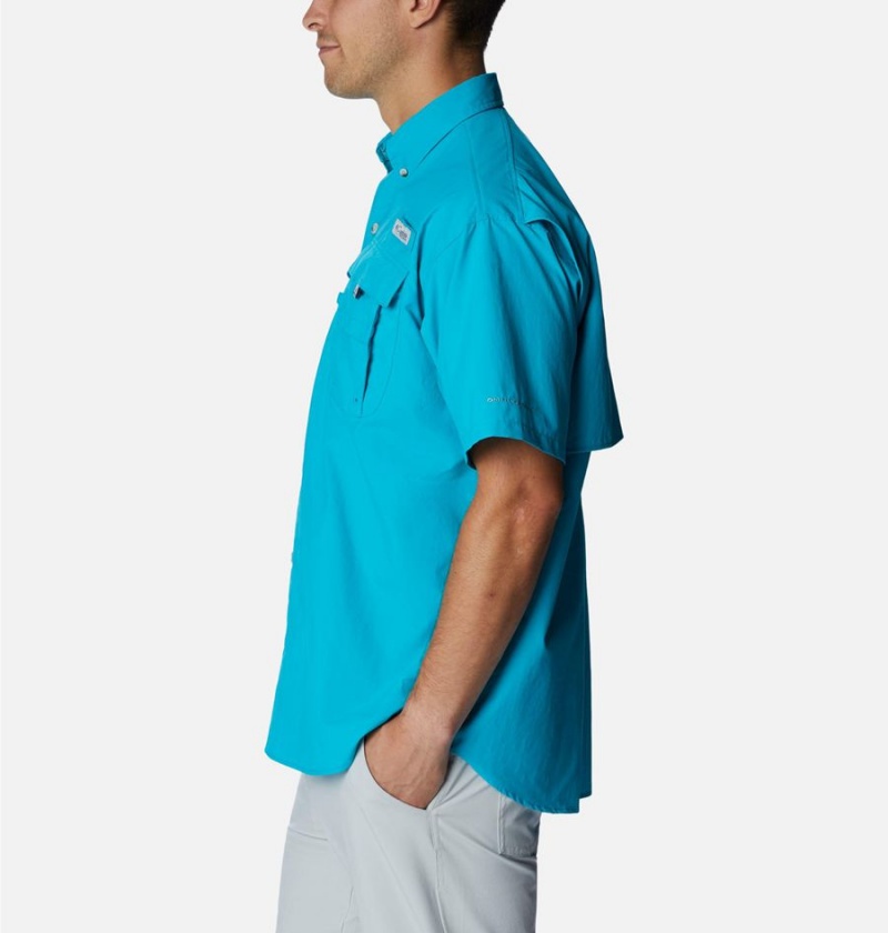 Turquoise Men's Columbia PFG Bahama II Short Sleeve Shirt | WAZHM-8032