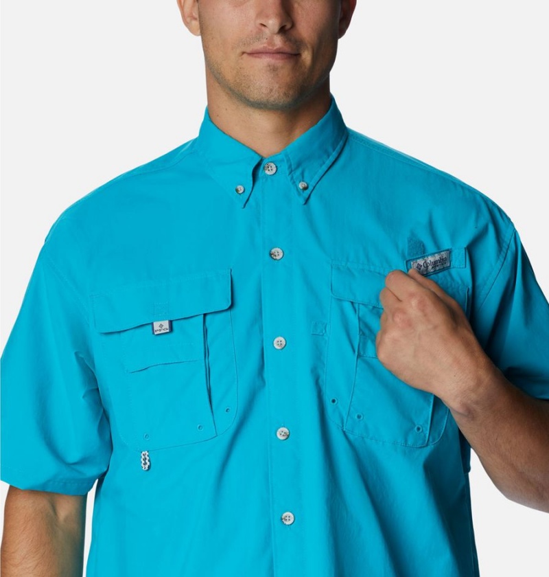 Turquoise Men's Columbia PFG Bahama II Short Sleeve Shirt | WAZHM-8032