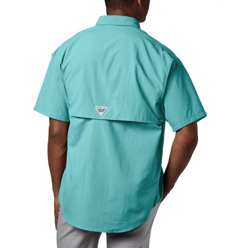 Turquoise Men's Columbia PFG Bahama II Short Sleeve Shirt | RGUMH-6821