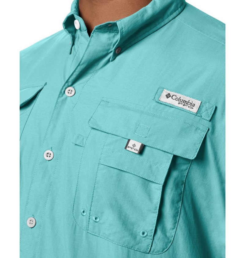 Turquoise Men's Columbia PFG Bahama II Short Sleeve Shirt | RGUMH-6821