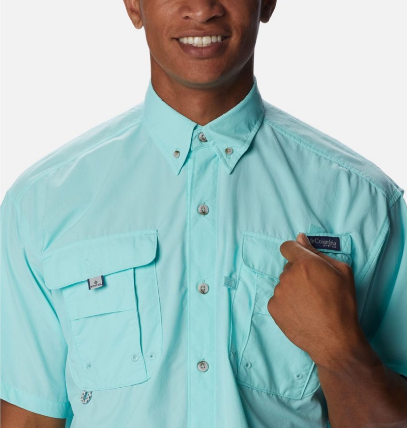 Turquoise Men's Columbia PFG Bahama Icon Short Sleeve Shirt | MXQEO-1542