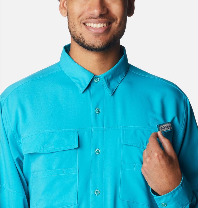 Turquoise Men's Columbia PFG Blood and Guts IV Woven Long Sleeve Shirt | WIFRN-2843