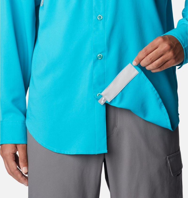 Turquoise Men's Columbia PFG Blood and Guts IV Woven Long Sleeve Shirt | WIFRN-2843