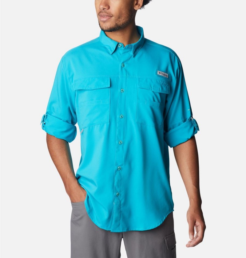 Turquoise Men's Columbia PFG Blood and Guts IV Woven Long Sleeve Shirt | WIFRN-2843