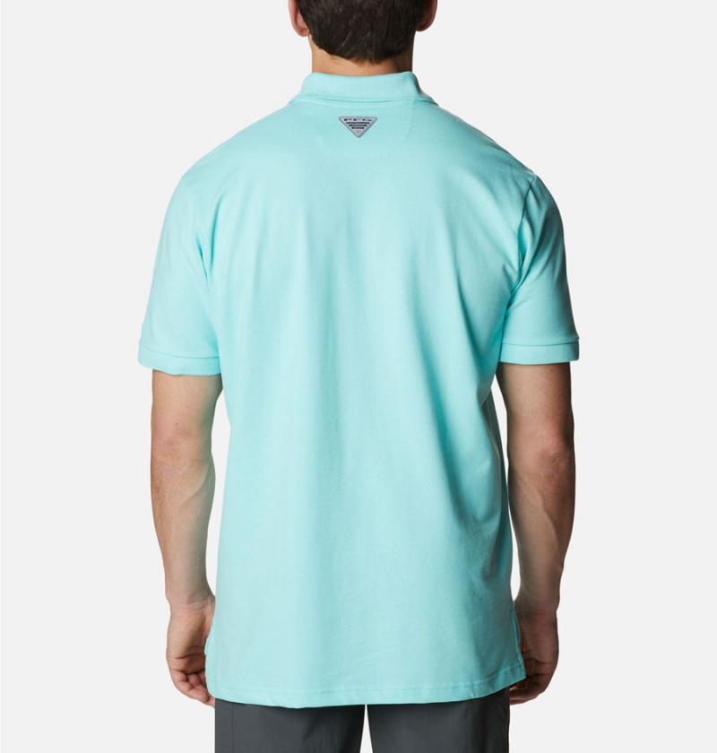 Turquoise Men's Columbia PFG Bonefish Pique Polo Shirt | UZRNC-2375