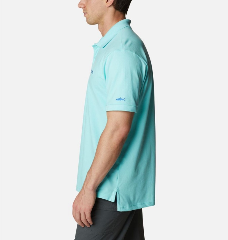 Turquoise Men's Columbia PFG Bonefish Pique Polo Shirt | UZRNC-2375