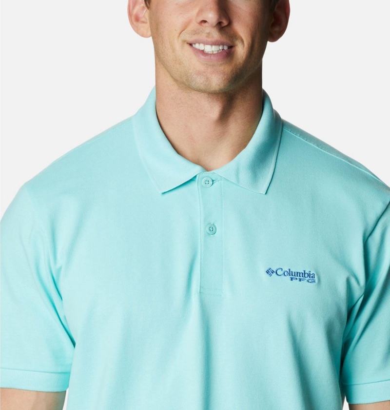 Turquoise Men's Columbia PFG Bonefish Pique Polo Shirt | UZRNC-2375