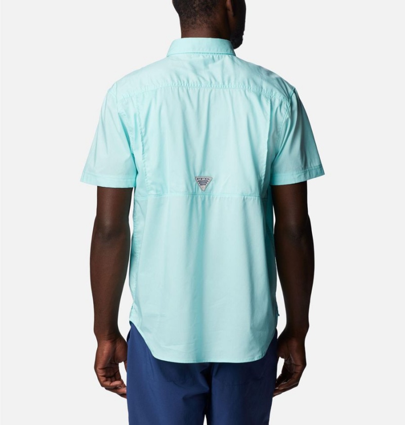 Turquoise Men's Columbia PFG Bonefish Short Sleeve Shirt | FMOQT-8320