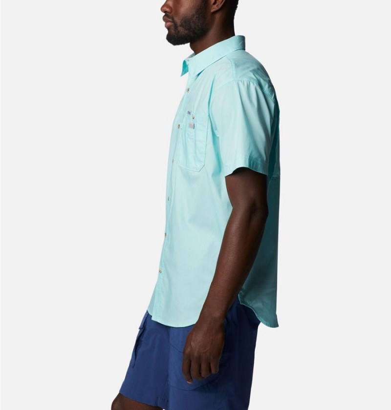 Turquoise Men's Columbia PFG Bonefish Short Sleeve Shirt | FMOQT-8320