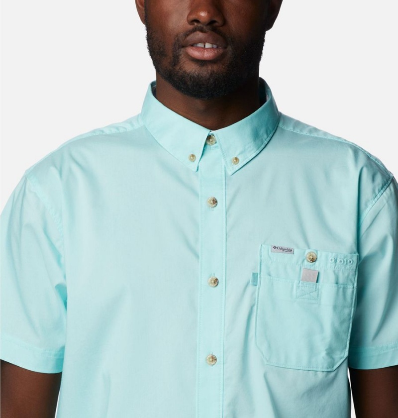 Turquoise Men's Columbia PFG Bonefish Short Sleeve Shirt | FMOQT-8320