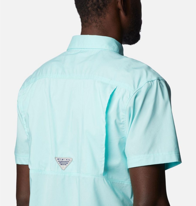 Turquoise Men's Columbia PFG Bonefish Short Sleeve Shirt | FMOQT-8320