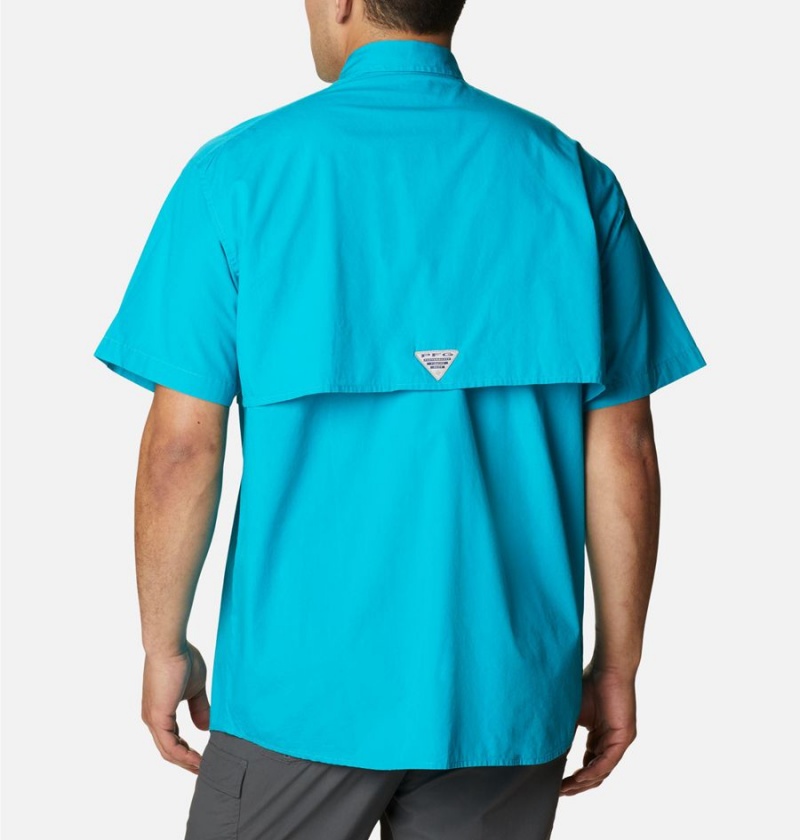 Turquoise Men's Columbia PFG Bonehead Short Sleeve Shirt | OBFVU-4907