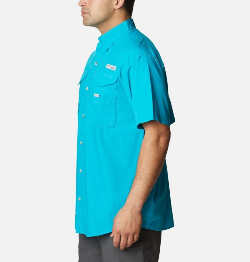 Turquoise Men's Columbia PFG Bonehead Short Sleeve Shirt | OBFVU-4907