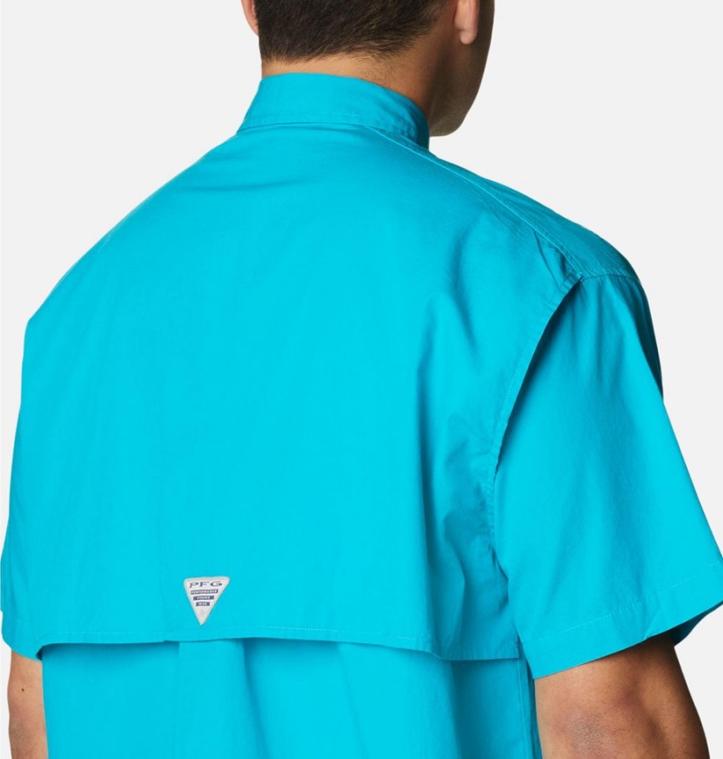 Turquoise Men's Columbia PFG Bonehead Short Sleeve Shirt | OBFVU-4907