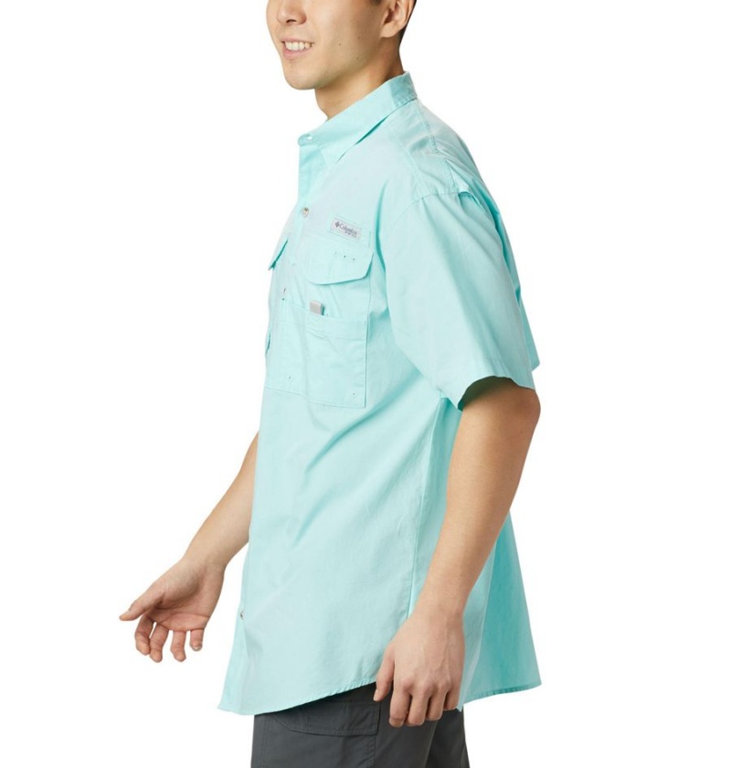 Turquoise Men's Columbia PFG Bonehead Short Sleeve Shirt | TQDVK-8491