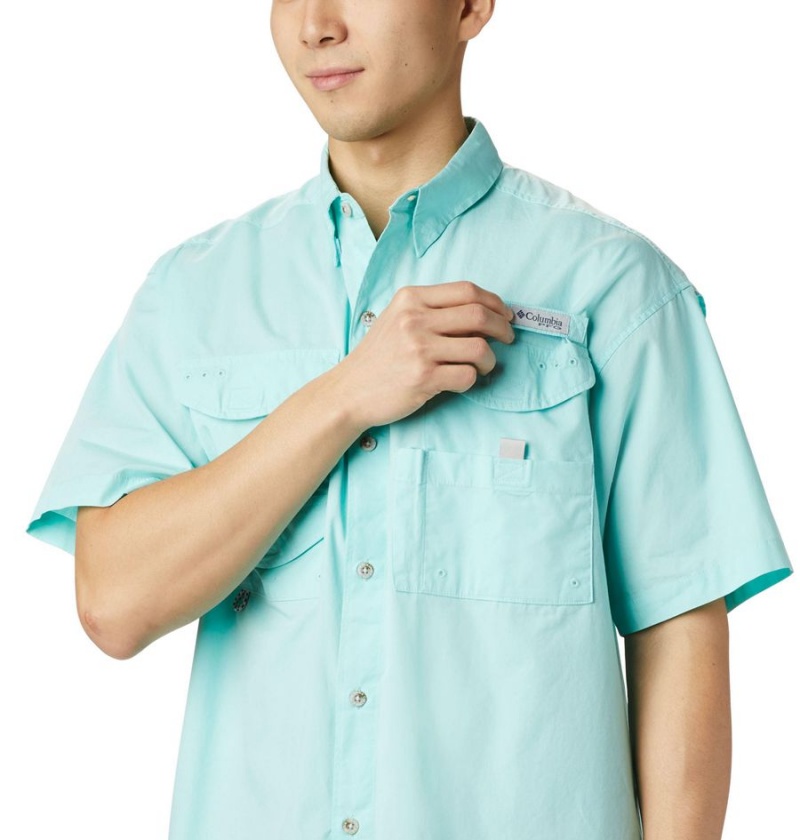 Turquoise Men's Columbia PFG Bonehead Short Sleeve Shirt | TQDVK-8491