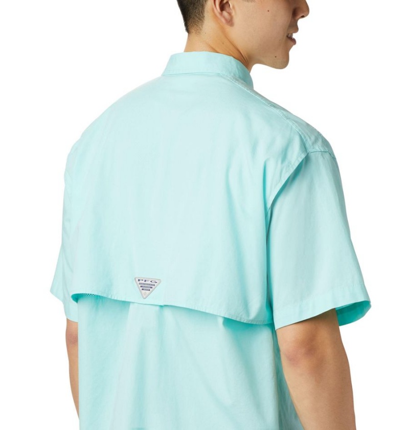 Turquoise Men's Columbia PFG Bonehead Short Sleeve Shirt | TQDVK-8491