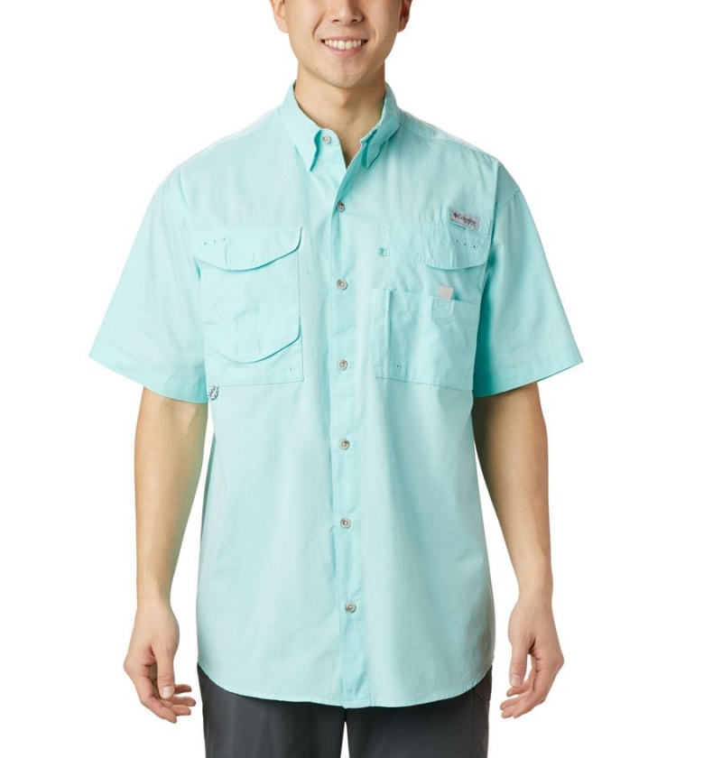 Turquoise Men\'s Columbia PFG Bonehead Short Sleeve Shirt | TQDVK-8491