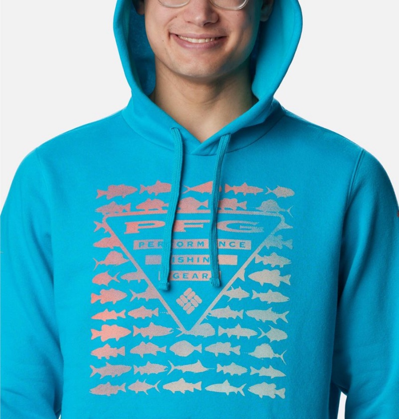 Turquoise Men's Columbia PFG Elements Hoodie | GRYWX-4710