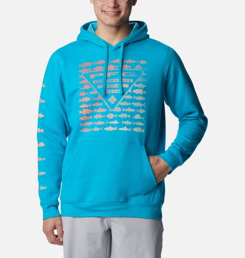 Turquoise Men\'s Columbia PFG Elements Hoodie | GRYWX-4710