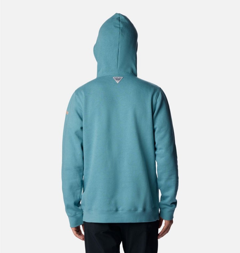 Turquoise Men's Columbia PFG Fish Flag II Hoodie | LUWBI-5084