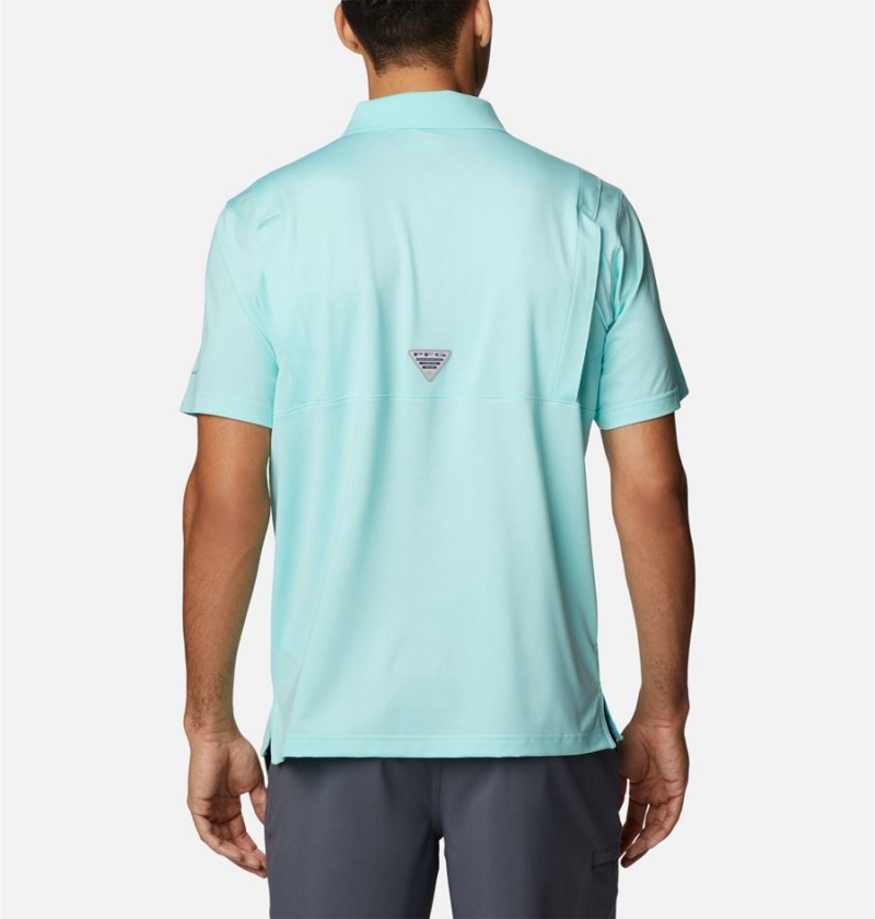 Turquoise Men's Columbia PFG Skiff Cast Polo Shirt | GLXWJ-2064