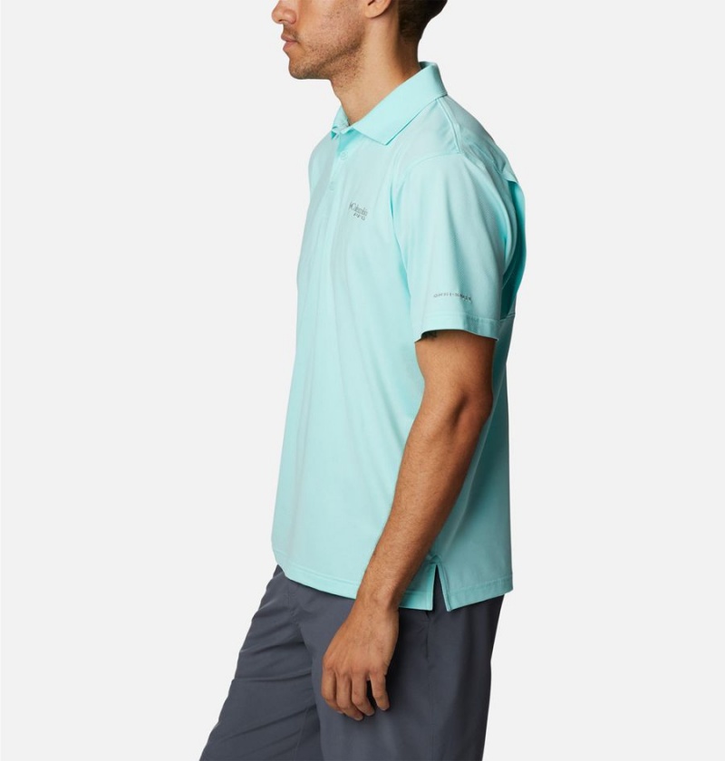 Turquoise Men's Columbia PFG Skiff Cast Polo Shirt | GLXWJ-2064