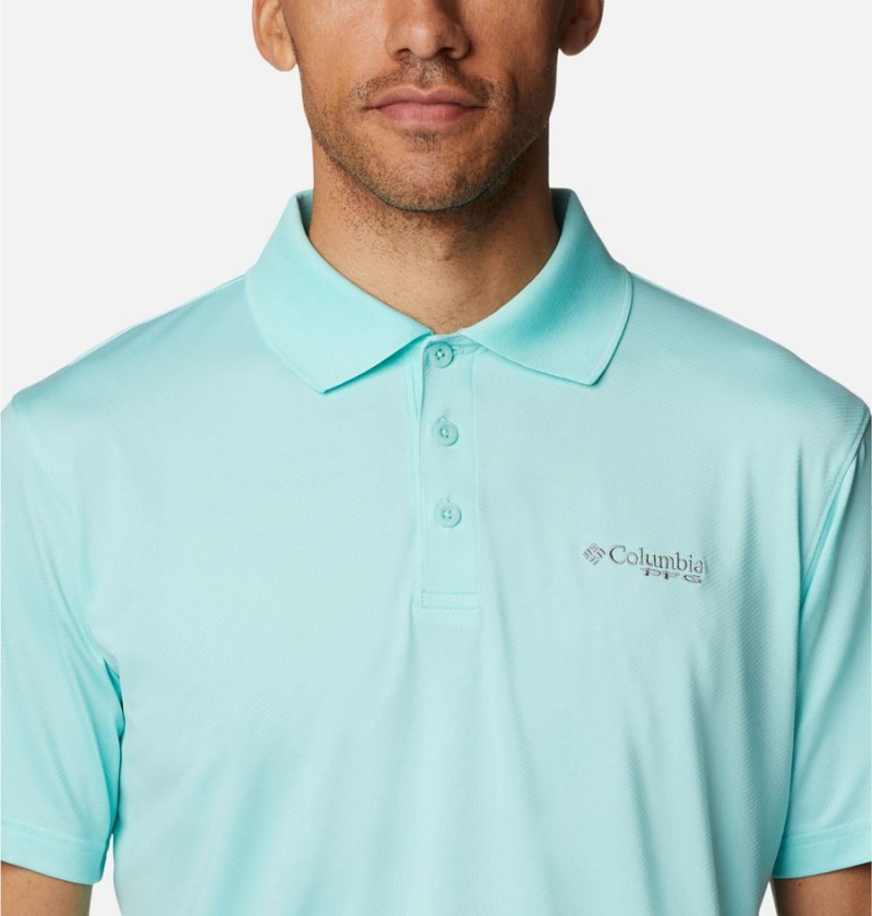 Turquoise Men's Columbia PFG Skiff Cast Polo Shirt | GLXWJ-2064