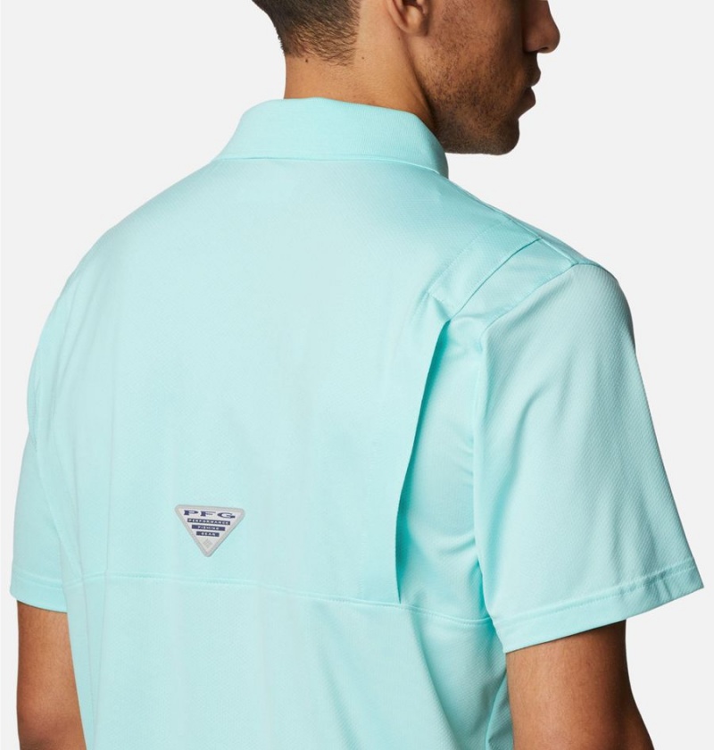 Turquoise Men's Columbia PFG Skiff Cast Polo Shirt | GLXWJ-2064