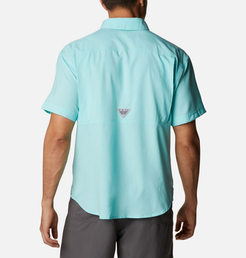 Turquoise Men's Columbia PFG Skiff Guide Woven Short Sleeve Shirt | DKGQO-8607