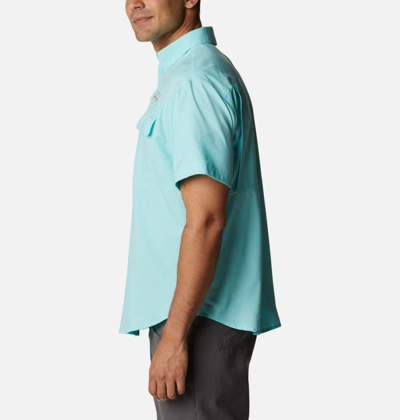 Turquoise Men's Columbia PFG Skiff Guide Woven Short Sleeve Shirt | DKGQO-8607