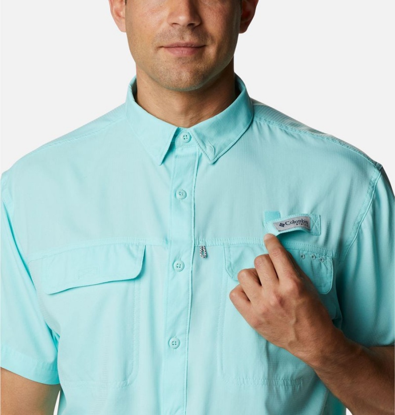 Turquoise Men's Columbia PFG Skiff Guide Woven Short Sleeve Shirt | DKGQO-8607