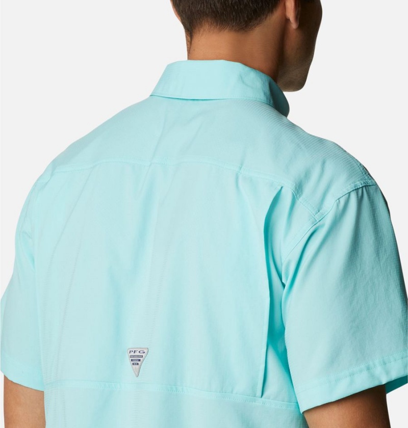 Turquoise Men's Columbia PFG Skiff Guide Woven Short Sleeve Shirt | DKGQO-8607