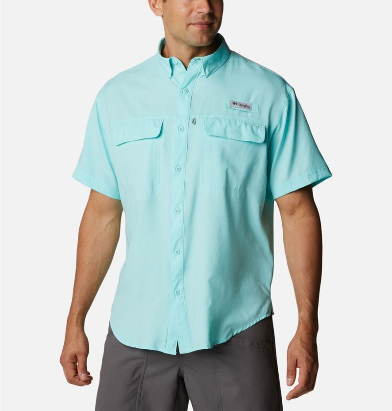 Turquoise Men\'s Columbia PFG Skiff Guide Woven Short Sleeve Shirt | DKGQO-8607