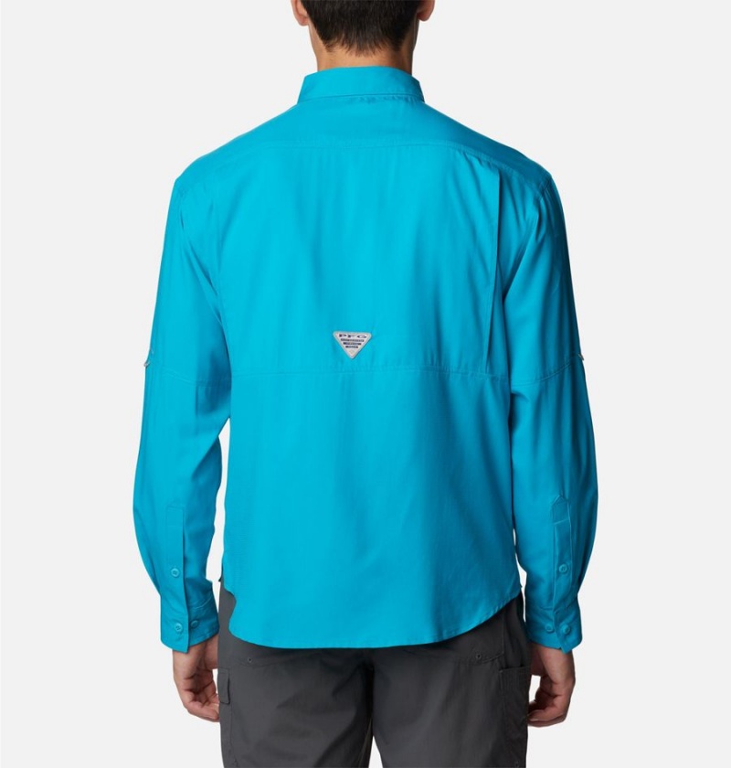 Turquoise Men's Columbia PFG Skiff Guide Woven Long Sleeve Shirt | CJGQK-2836