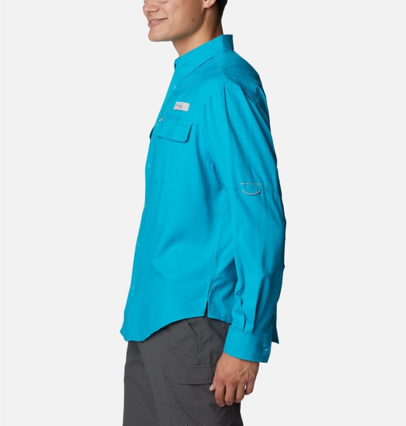 Turquoise Men's Columbia PFG Skiff Guide Woven Long Sleeve Shirt | CJGQK-2836