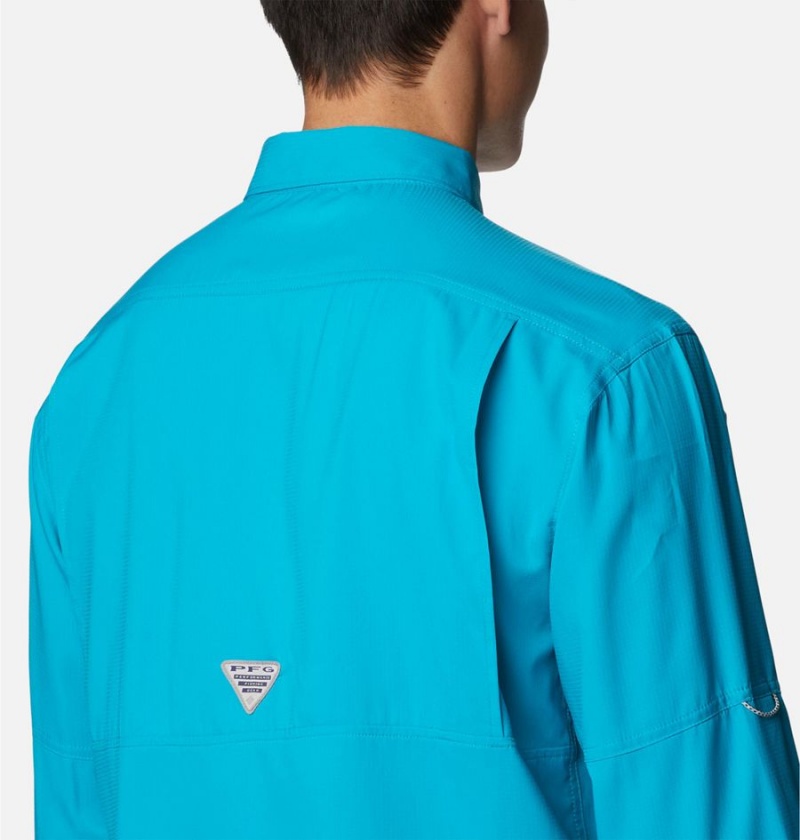 Turquoise Men's Columbia PFG Skiff Guide Woven Long Sleeve Shirt | CJGQK-2836