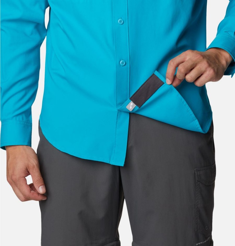 Turquoise Men's Columbia PFG Skiff Guide Woven Long Sleeve Shirt | CJGQK-2836