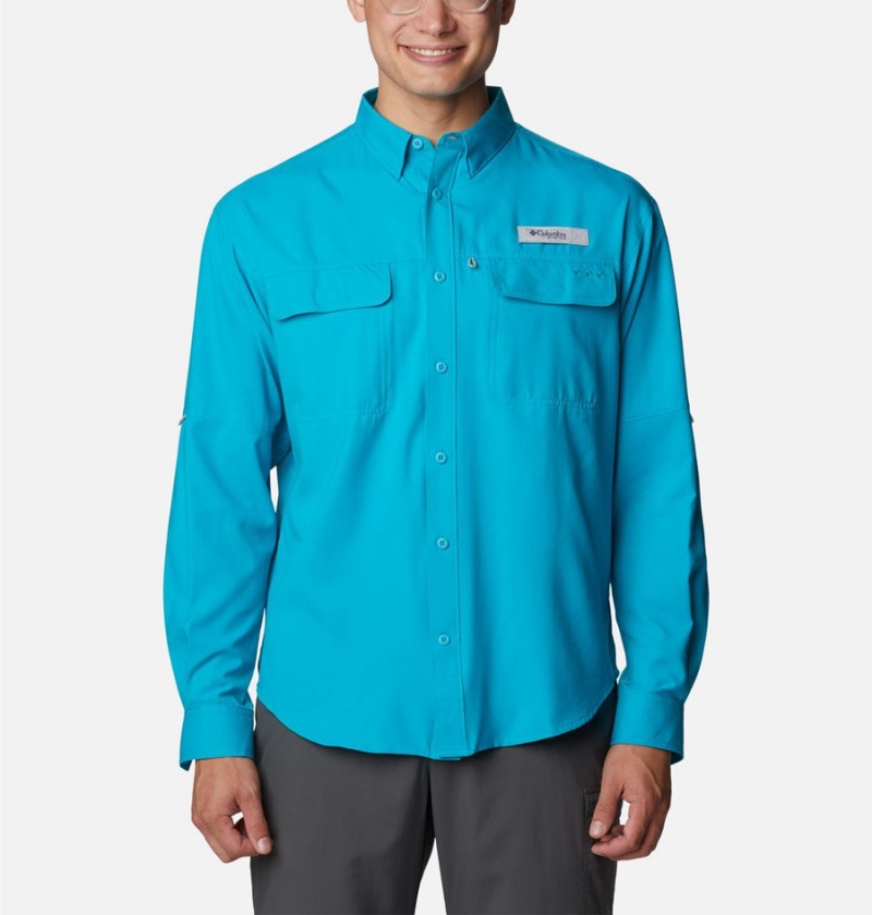 Turquoise Men\'s Columbia PFG Skiff Guide Woven Long Sleeve Shirt | CJGQK-2836