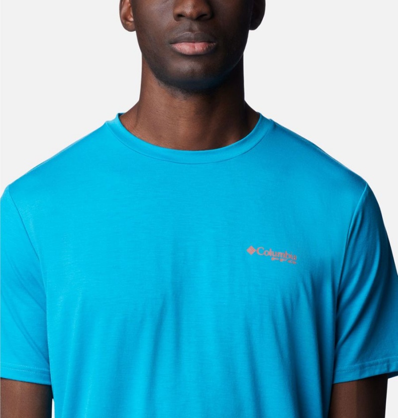 Turquoise Men's Columbia PFG Skiff Horizon Short Sleeve Tech T-Shirt | QXGFY-9230