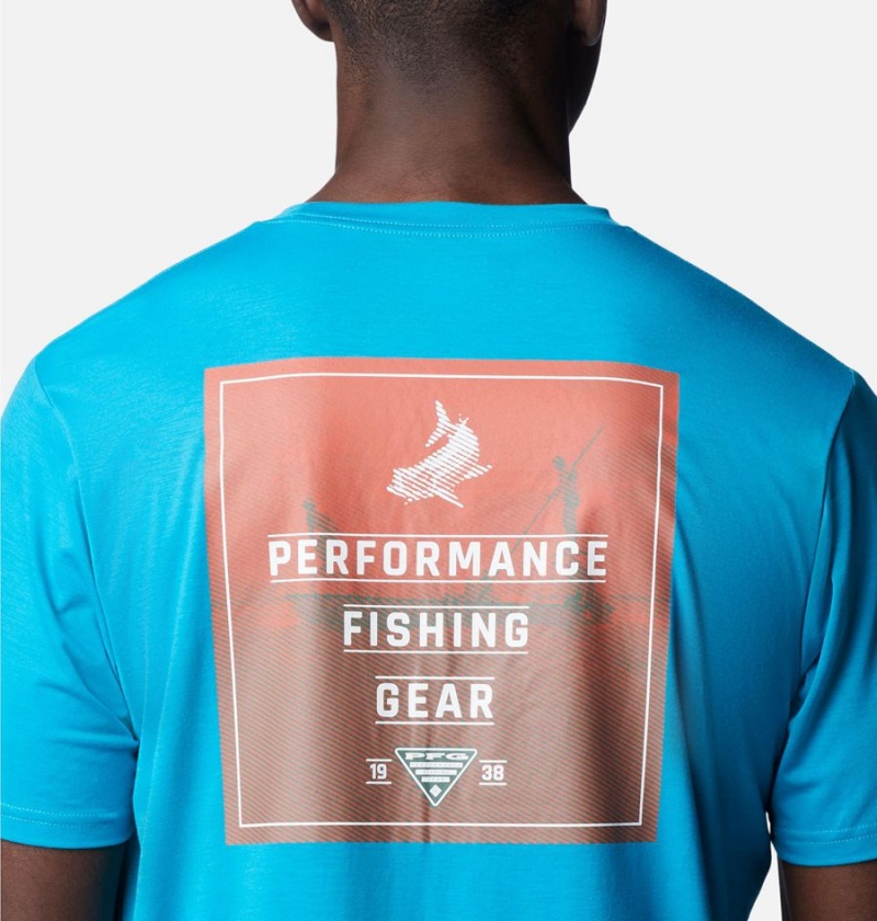 Turquoise Men's Columbia PFG Skiff Horizon Short Sleeve Tech T-Shirt | QXGFY-9230