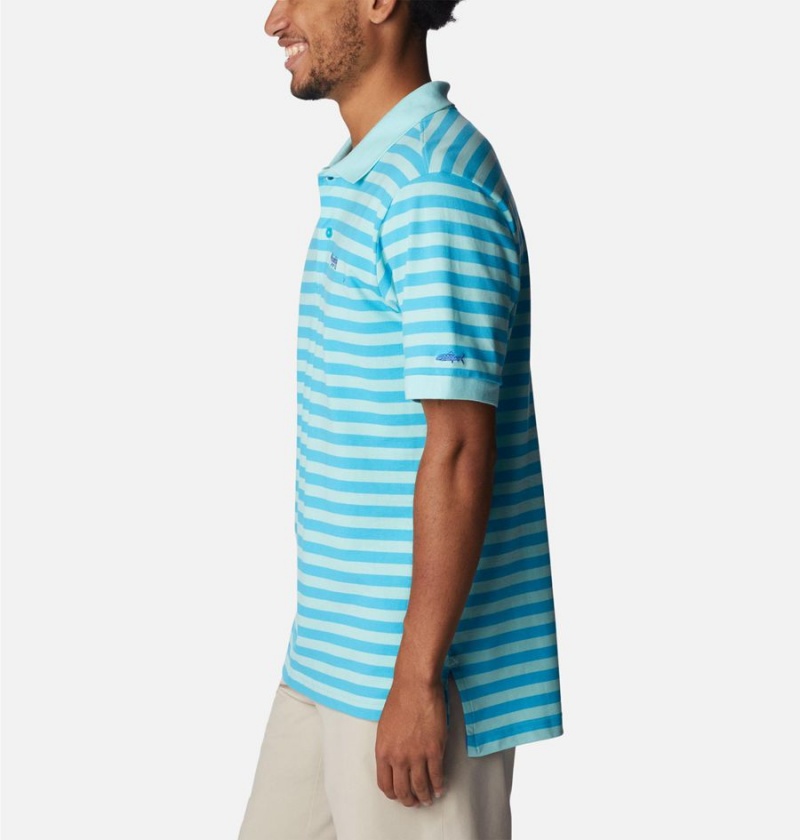 Turquoise Men's Columbia PFG Super Bonefish Pique Polo Shirt | LSMAC-9803