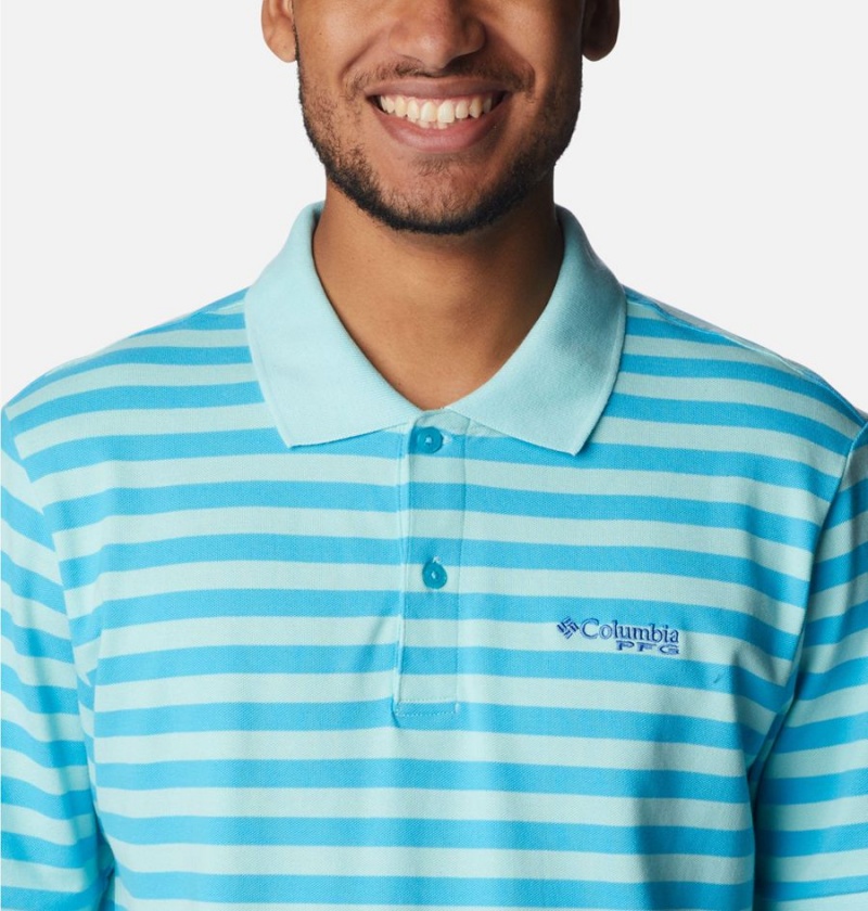 Turquoise Men's Columbia PFG Super Bonefish Pique Polo Shirt | LSMAC-9803