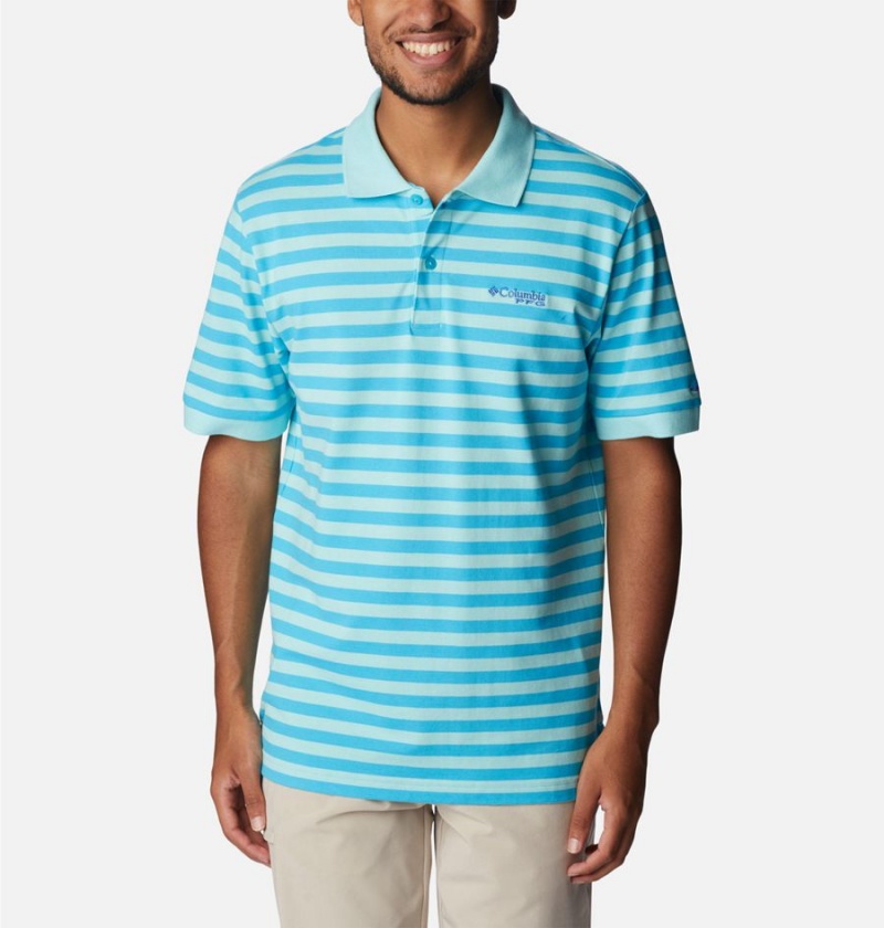 Turquoise Men\'s Columbia PFG Super Bonefish Pique Polo Shirt | LSMAC-9803