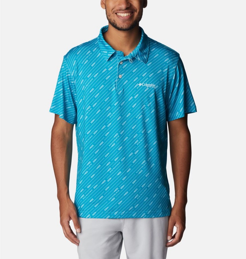 Turquoise Men\'s Columbia PFG Super Slack Tide Stretch Polo Shirt | PLTNC-1097