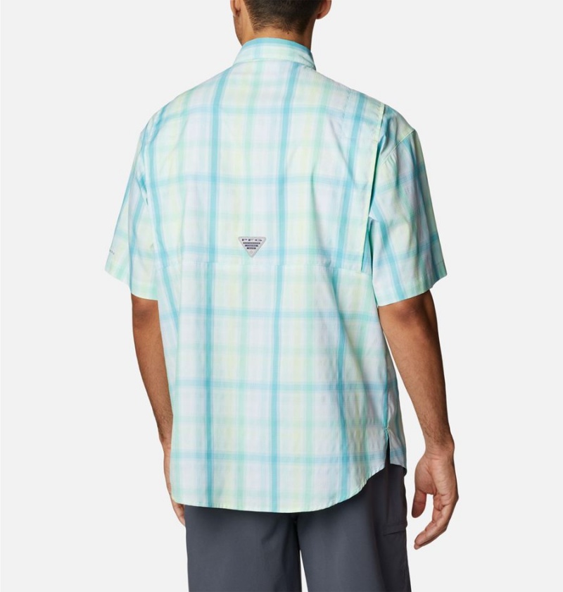 Turquoise Men's Columbia PFG Super Tamiami Short Sleeve Shirt | SQLHE-8430