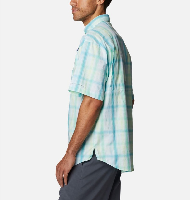 Turquoise Men's Columbia PFG Super Tamiami Short Sleeve Shirt | SQLHE-8430