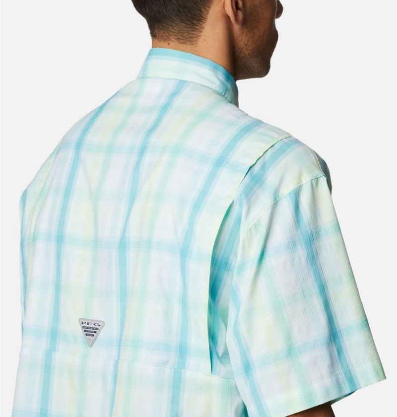 Turquoise Men's Columbia PFG Super Tamiami Short Sleeve Shirt | SQLHE-8430