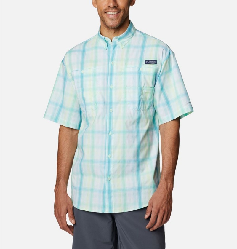 Turquoise Men\'s Columbia PFG Super Tamiami Short Sleeve Shirt | SQLHE-8430